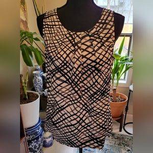 The Limited Black, White & Grey Line Pattern Sleeveless Shell M
